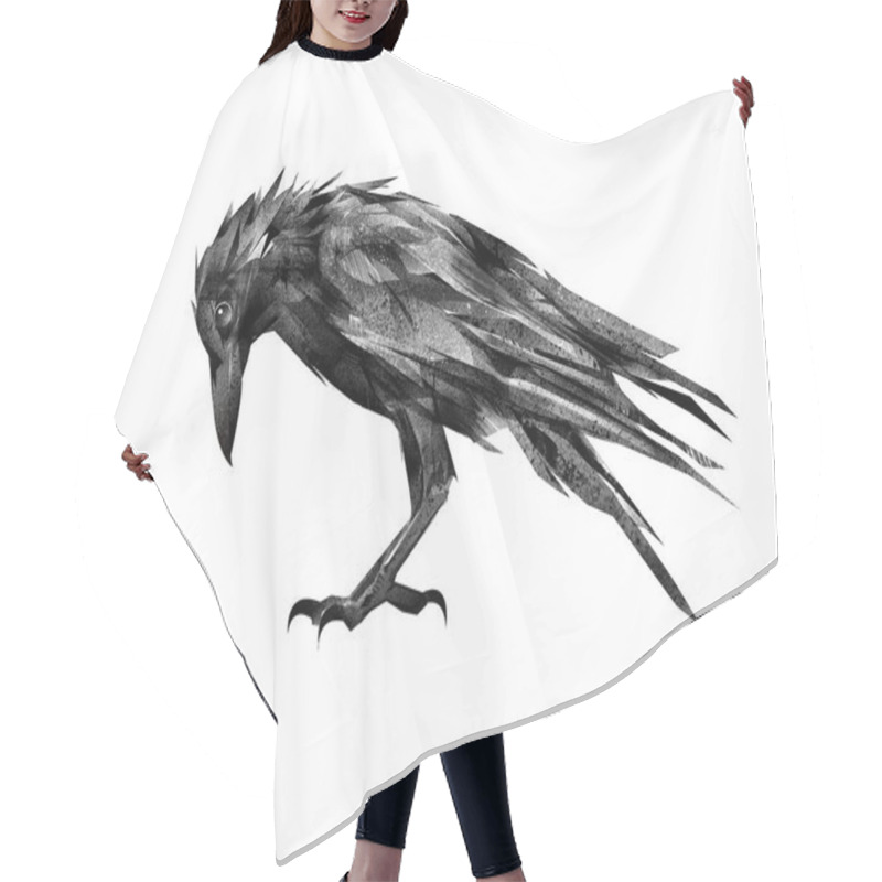 Personality  Painted Raven On A White Background Hair Cutting Cape