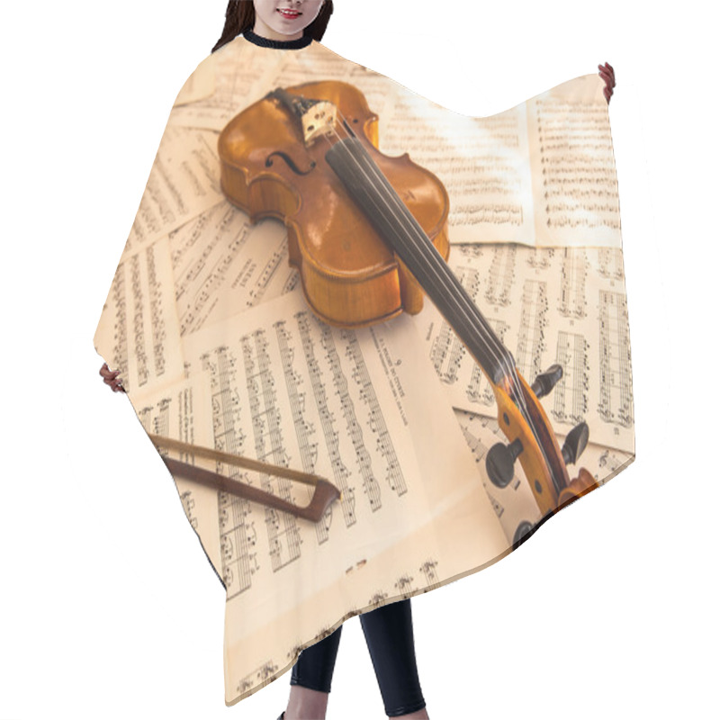 Personality  Old Violin Lying On The Sheet Of Music Hair Cutting Cape