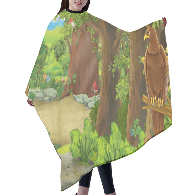 Personality  Funny Cartoon Scene With Eagle Bird In The Forest With Hidden Entrance Illustration For Children Hair Cutting Cape