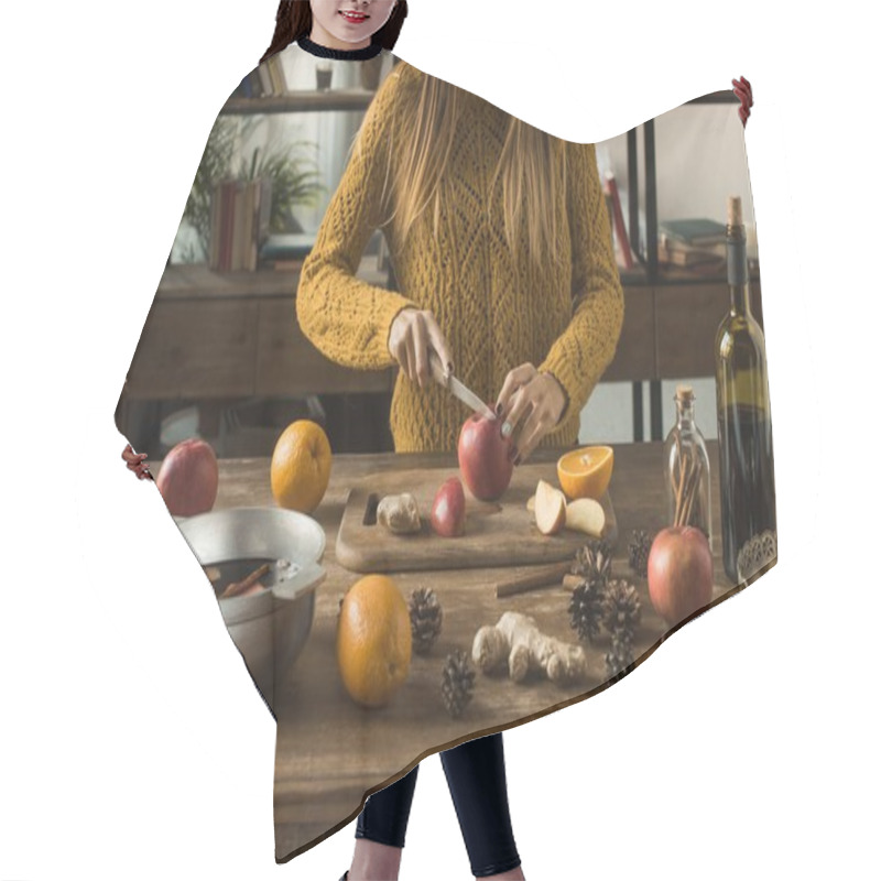 Personality  Woman Cutting Apples For Mulled Wine Hair Cutting Cape