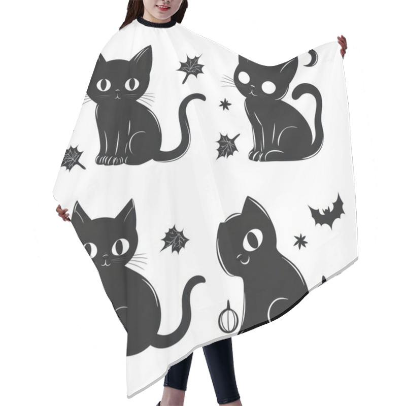 Personality  Four Playful Black Kittens With Expressive Eyes And Whimsical Decorations, Perfect For Halloween-themed Designs. Hair Cutting Cape