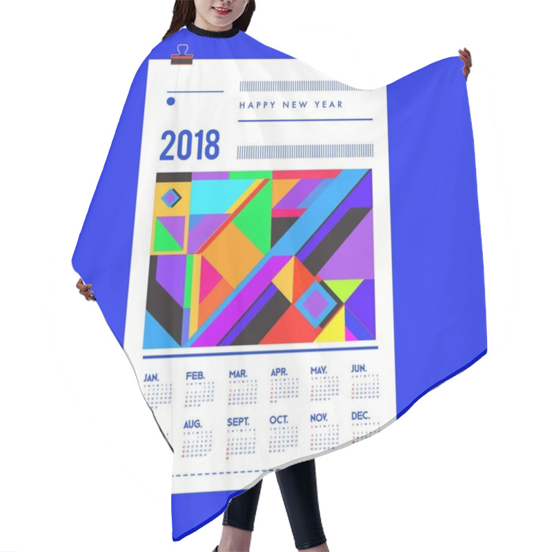 Personality  New Year 2018 Calendar Cover Template. Calendar And Poster Design With Colorful Memphis Style Background. Hair Cutting Cape