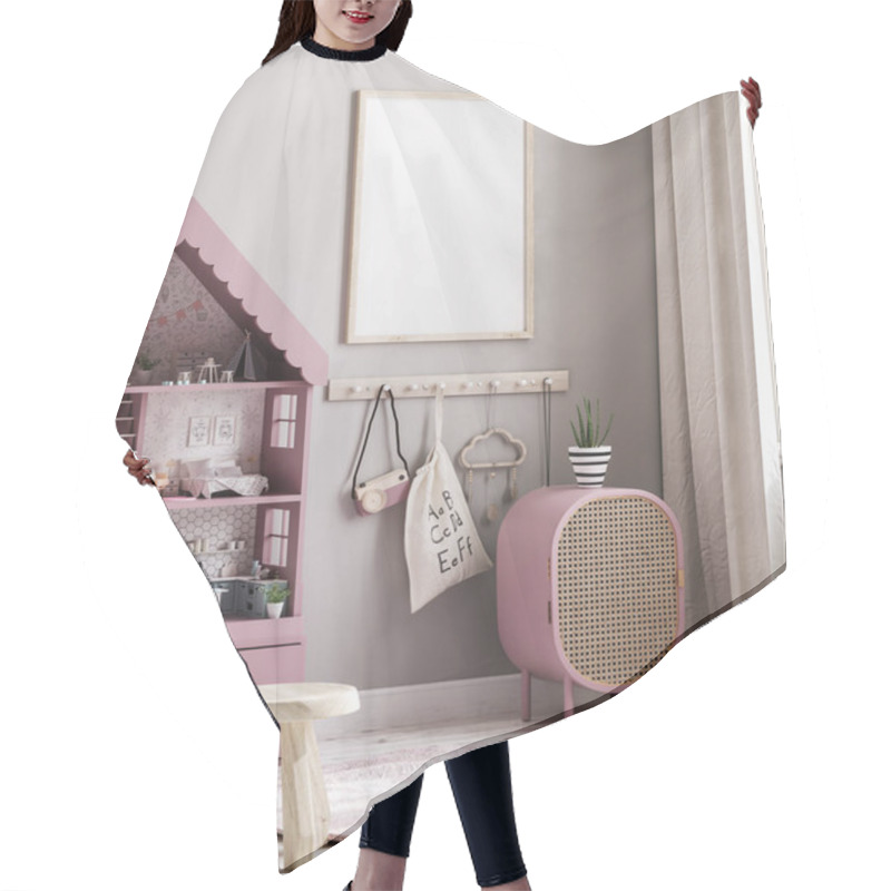 Personality  Mock Up Frame In Cozy Nursery Interior Background, Scandinavian Style, 3D Render Hair Cutting Cape