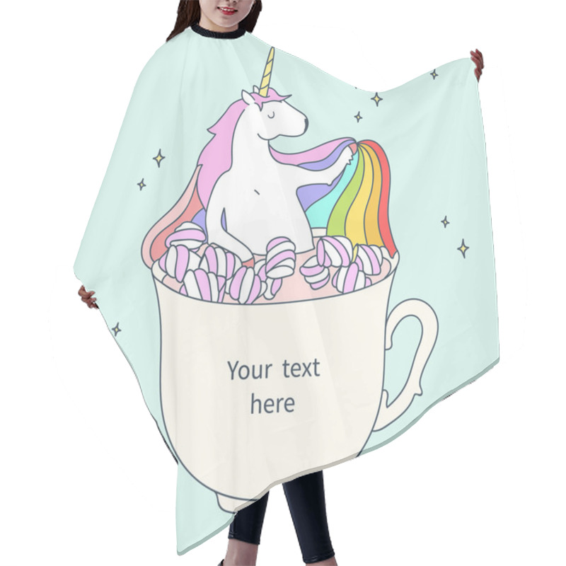 Personality  Unicorn In A Cup Of Cocoa With Marshmallows Hair Cutting Cape