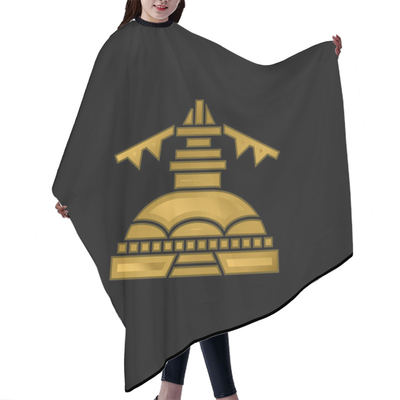 Personality  Boudhanath Gold Plated Metalic Icon Or Logo Vector Hair Cutting Cape