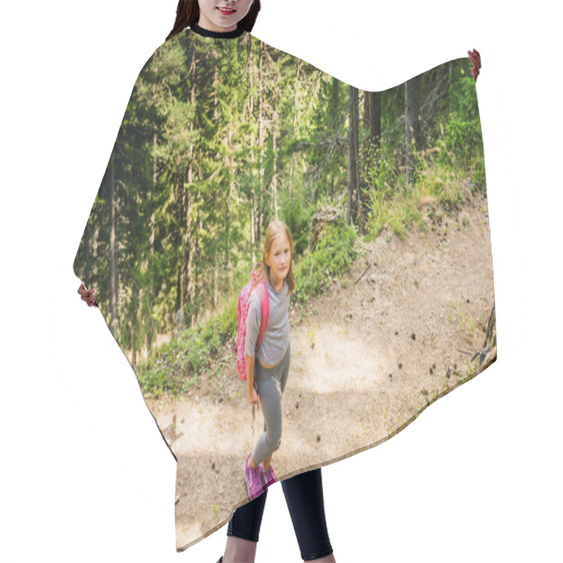 Personality  Little Hiker Girl In Forest. Photo From Champex-Lac, Valais, Swiss Alps, Top View Hair Cutting Cape