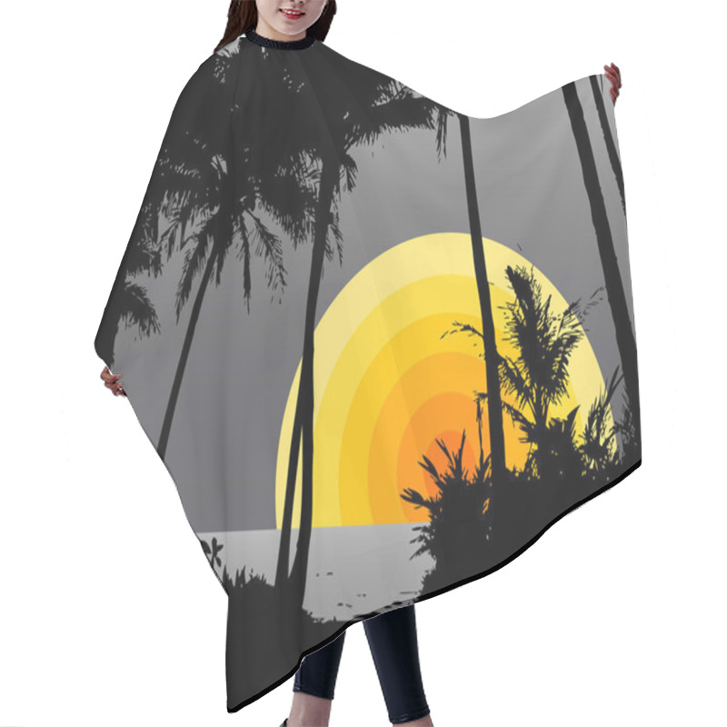 Personality  Palm Trees On The Beach With The Sun. Vector Hair Cutting Cape