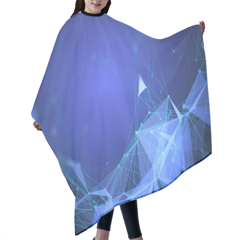 Personality  Futuristic Neural Network Of Trigonometric Figures, Points And Polygons. Background For Graffiti Blue. Hair Cutting Cape