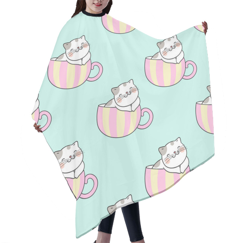 Personality  Seamless Pattern Cute Cats Sleep In Cups Hair Cutting Cape