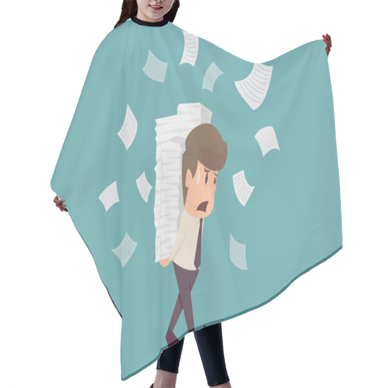 Personality  Businessman Run Holding A Lot Of Documents In His Hands.cartoon  Hair Cutting Cape