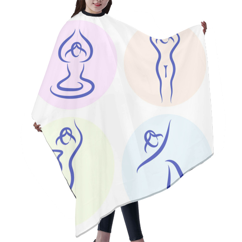 Personality  Yoga Line Silhouette Set Isolated On White Hair Cutting Cape