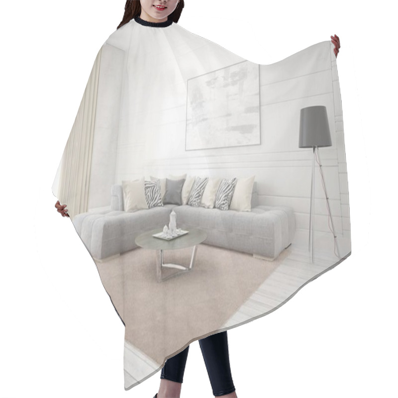 Personality   Mock Up A Bright Living Room With A Fashionable Corner Sofa. Hair Cutting Cape