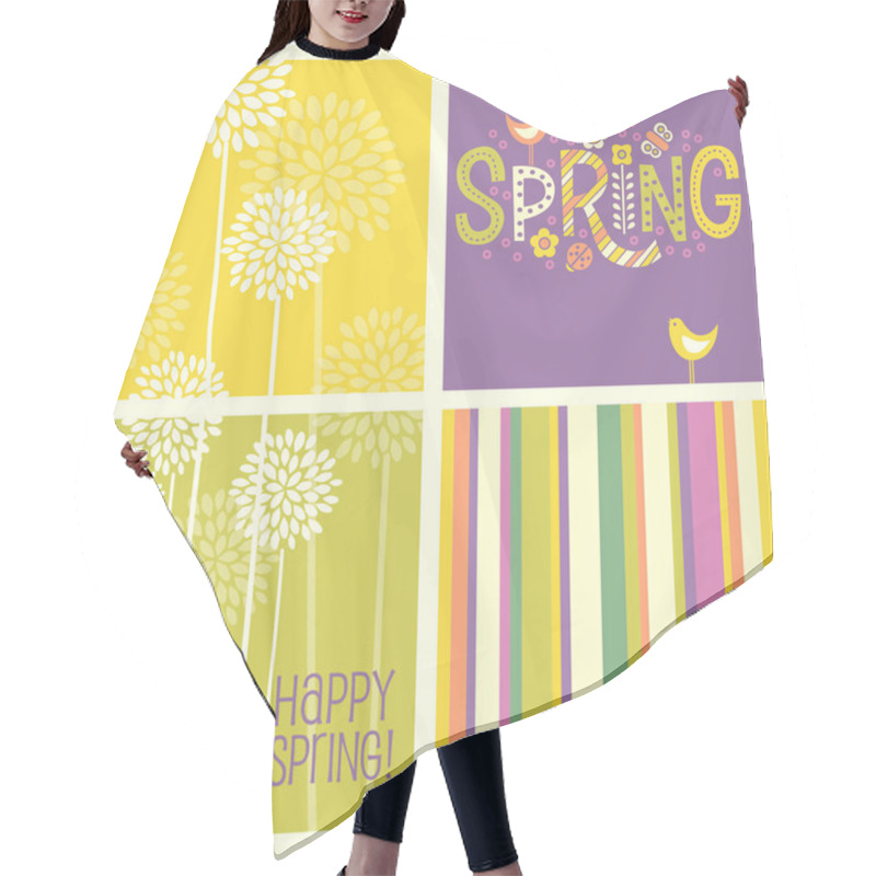 Personality  Set Of Spring Designs Including Seamless Stripes, Doodle Lettering, Tall Allium Flowers. Hair Cutting Cape