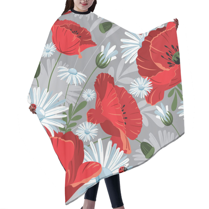 Personality  Excellent Seamless Pattern With With Poppies And Daisies Hair Cutting Cape