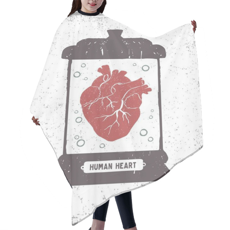 Personality  Human Heart In A Medical Jar Vector Illustration. Hair Cutting Cape