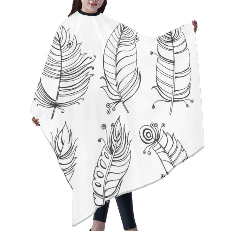 Personality  Hand Drawn Line Art Of Feathers With Ornaments Hair Cutting Cape