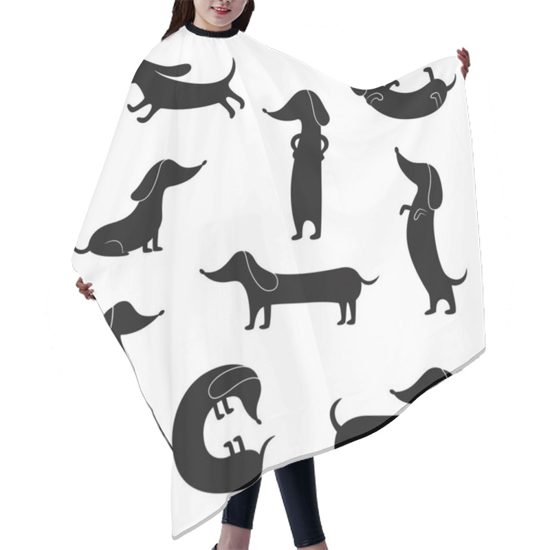 Personality  Black Silhouettes Of Dachshunds Dogs Poses Set Of Vector Illustrations Isolated. Hair Cutting Cape