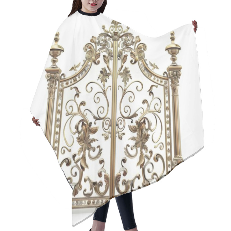 Personality  A Beautifully Crafted Ornate Metal Gate Featuring Intricate Floral Designs And Elegant Detailing. Hair Cutting Cape