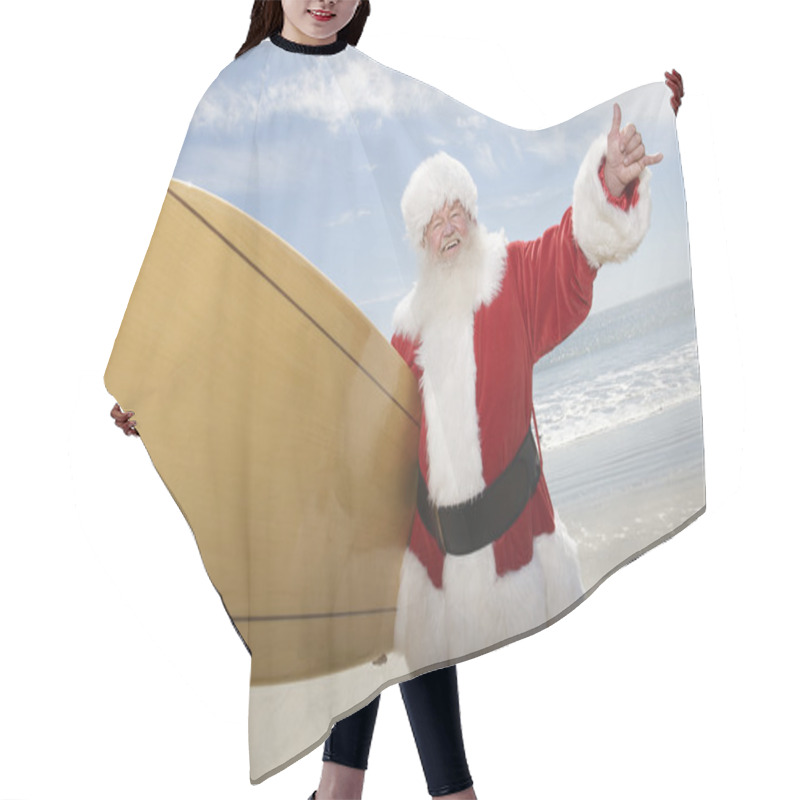 Personality  Santa Claus With Surf Board On Beach Hair Cutting Cape