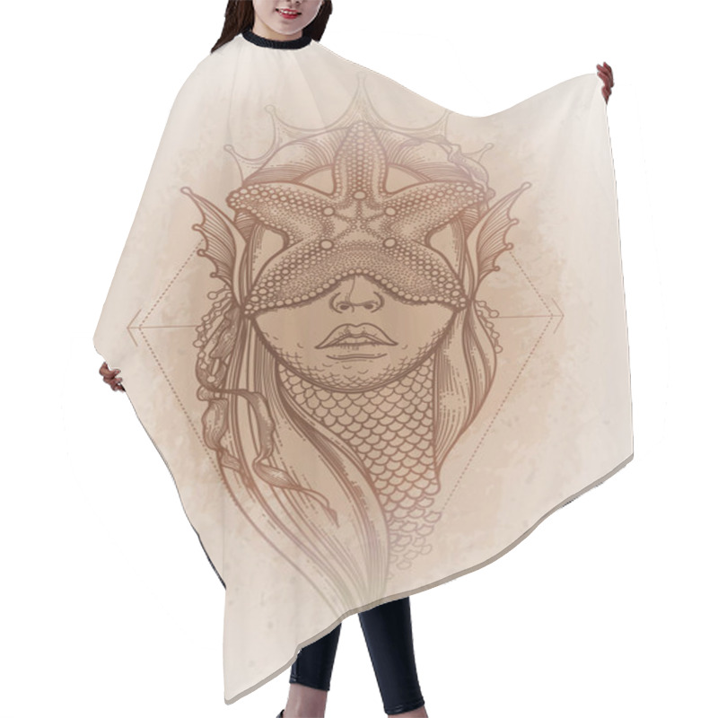 Personality  Graphic Mermaid Head Hair Cutting Cape