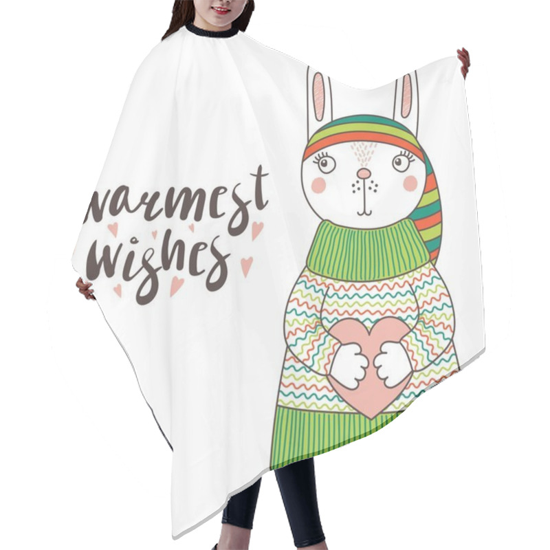 Personality  Cute Funny Bunny In A Knitted Hat And Sweater Hair Cutting Cape