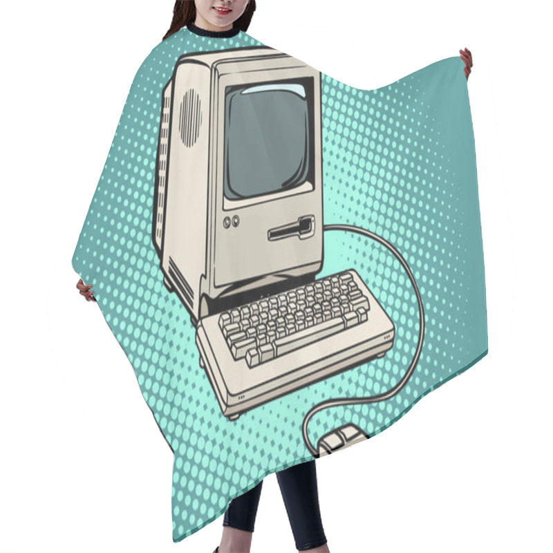 Personality  Retro Computer Monitor Keyboard And Mouse Hair Cutting Cape