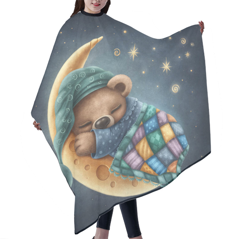 Personality  Little Cute Bear Sleeping On The Moon Hair Cutting Cape