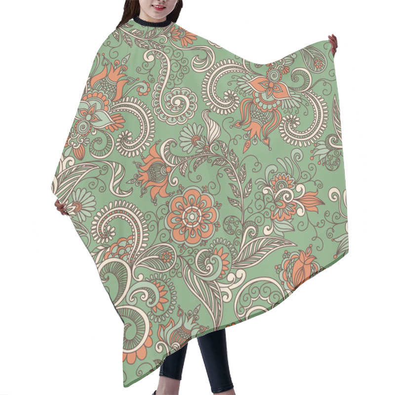 Personality  Vector Seamless Green And Orange Floral Pattern Hair Cutting Cape