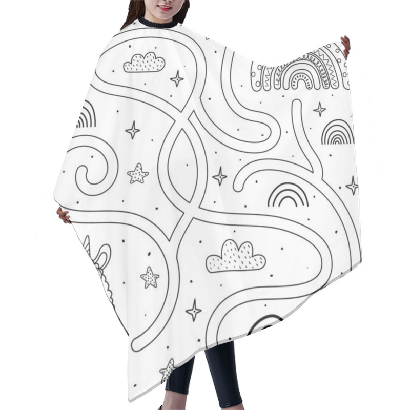 Personality  Help The Llamacorn Get To The Rainbow. Black And White Maze Game Hair Cutting Cape