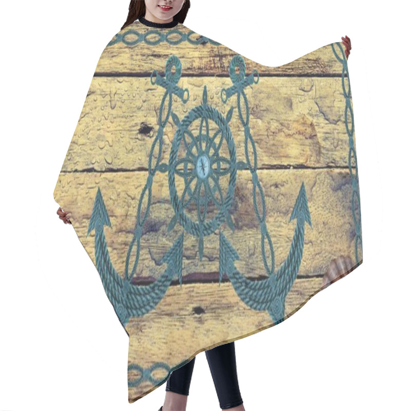 Personality  Compass Anchor And Steering Wheel Image On Wood Hair Cutting Cape