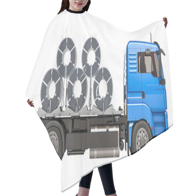 Personality  Truck With Stainless Steel Coils, 3D Rendering Isolated On White Background Hair Cutting Cape