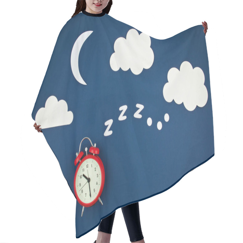 Personality  Snoring Classic Alarm Clock On Blue Pastel Trendy Background. Flat Lay, Top View Mock Up Hair Cutting Cape