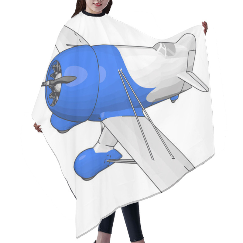 Personality  White And Blue Old Retro Plane, Illustration, Vector On White Ba Hair Cutting Cape