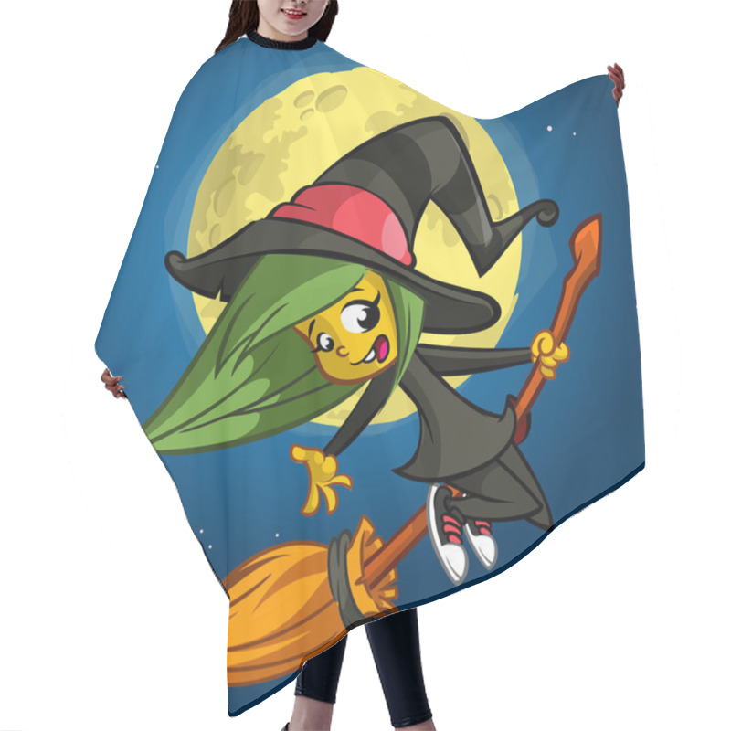 Personality  A Vector Illustration Of Cartoon Girl Dressed In A Witch Costume For Halloween And Riding A Broomstick Hair Cutting Cape