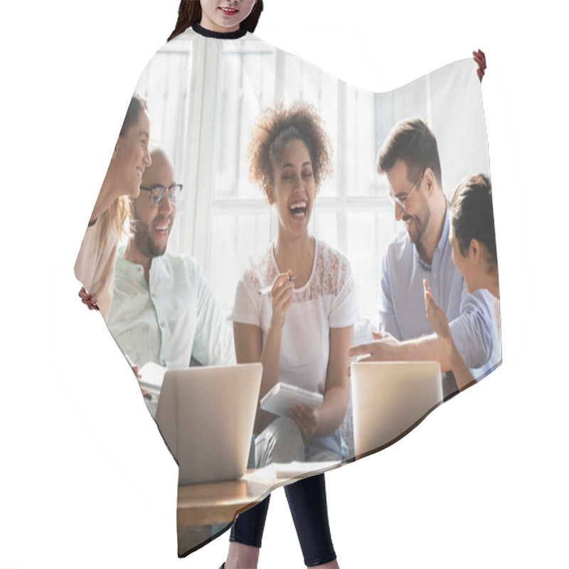 Personality  Happy Diverse Students Having Fun, Laughing At Joke, Studying Together Hair Cutting Cape