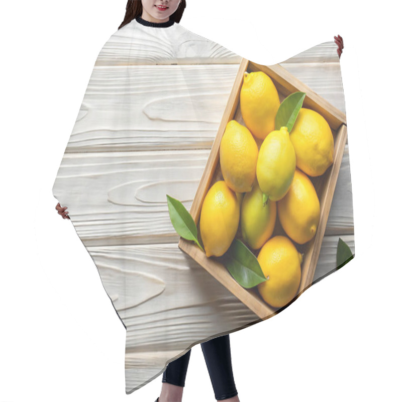 Personality  Lemons In A Wooden Crate On Wood Table Backgroun Hair Cutting Cape