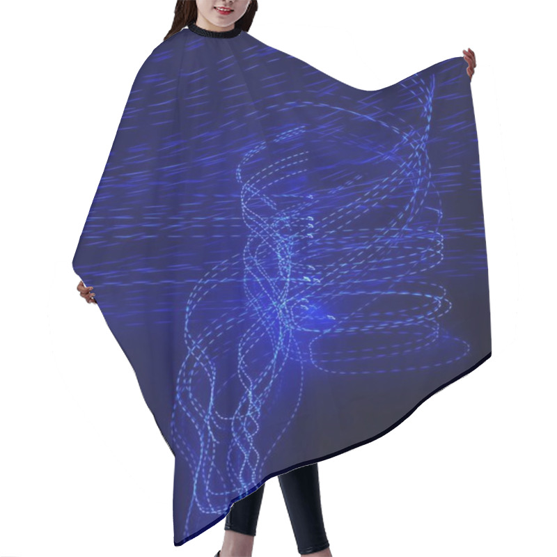 Personality  Abstract Blue Light Trails Creating A Swirling Pattern Against A Dark Background. Hair Cutting Cape