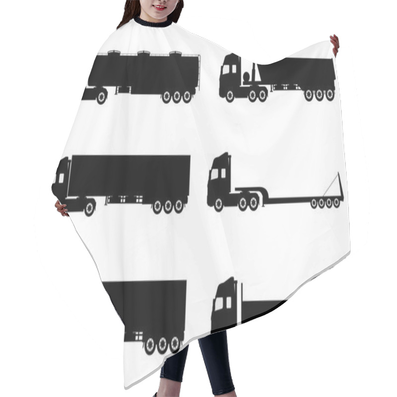 Personality  Set Of Silhouettes The Cargo Trucks. Hair Cutting Cape