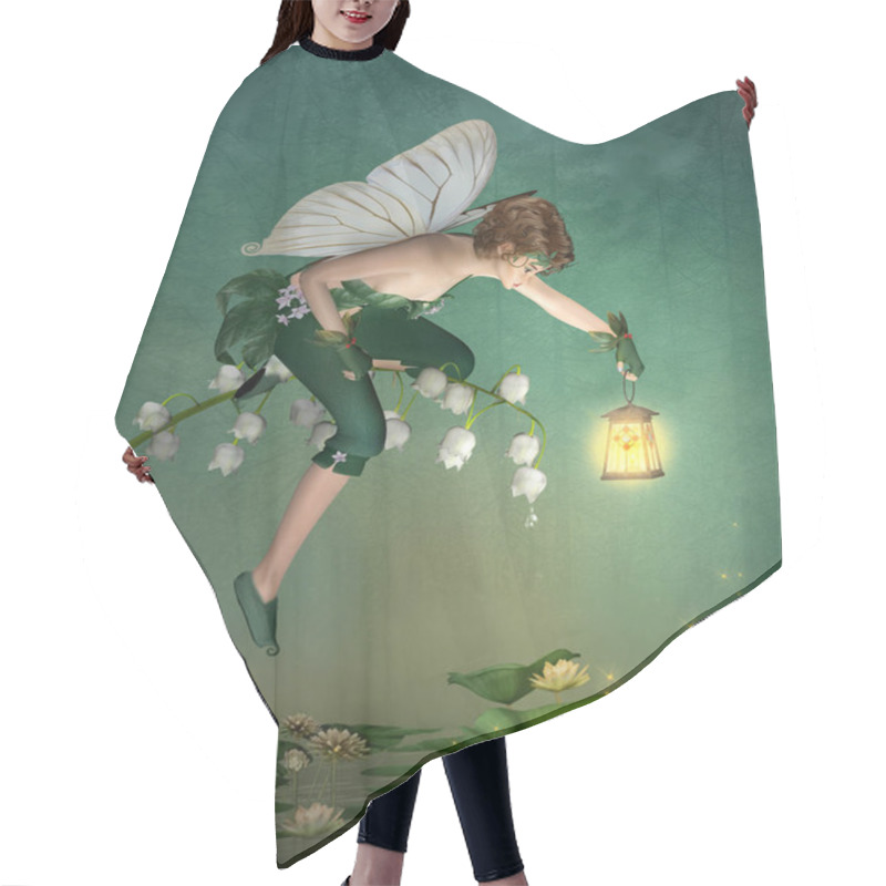 Personality  Little Elf With Lantern On A Lily Of The Valley In A Green Forest Hair Cutting Cape