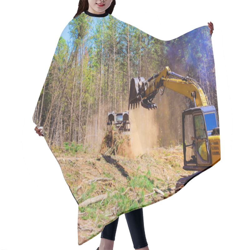 Personality  Trees Are Uprooted During Preparation Of Construction Site When An Excavator Is Being Used By Contractor Hair Cutting Cape