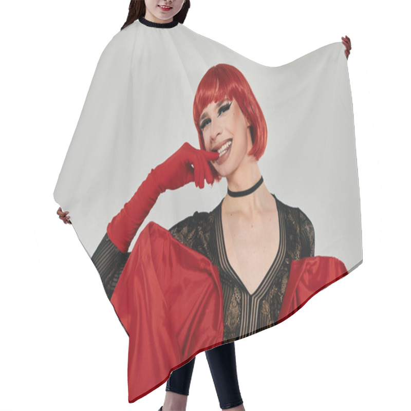 Personality  A Playful Drag Queen Displays Charisma With A Captivating Smile. Hair Cutting Cape