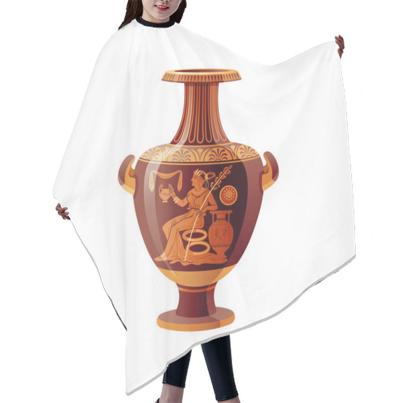 Personality  Greek Vase. Ancient Pottery Vector. 3d Antique Amphora. Greece Mythology. Old Ceramic Art Painting. Myth Jug, Roman Urn Pattern. Vintage Pot, Jar. Classic Red Figured Greek Vase With Demeter Goddess Hair Cutting Cape