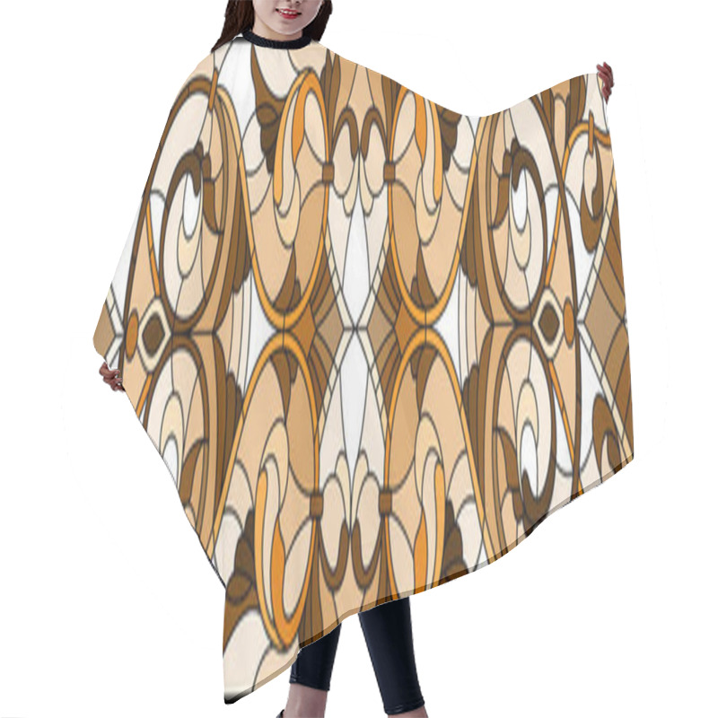 Personality  Illustration In Stained Glass Style With Abstract  Swirls ,flowers And Leaves  On A Light Background,horizontal Orientation, Sepia Hair Cutting Cape