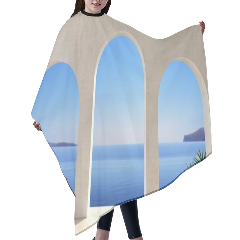 Personality  3d Illustration. Arched Door Of Classic Mediterranean Villa And Patio Hair Cutting Cape