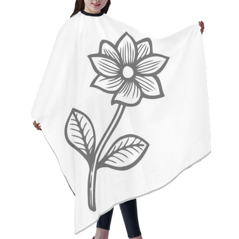 Personality  Beautiful Monochrome Black And White Flower Isolated On White Background. Hand-draw Contour Line And Strokes. Greeting Card And Invitation Of Wedding, Birthday, Mother's Day And Other Seasonal Holiday Hair Cutting Cape