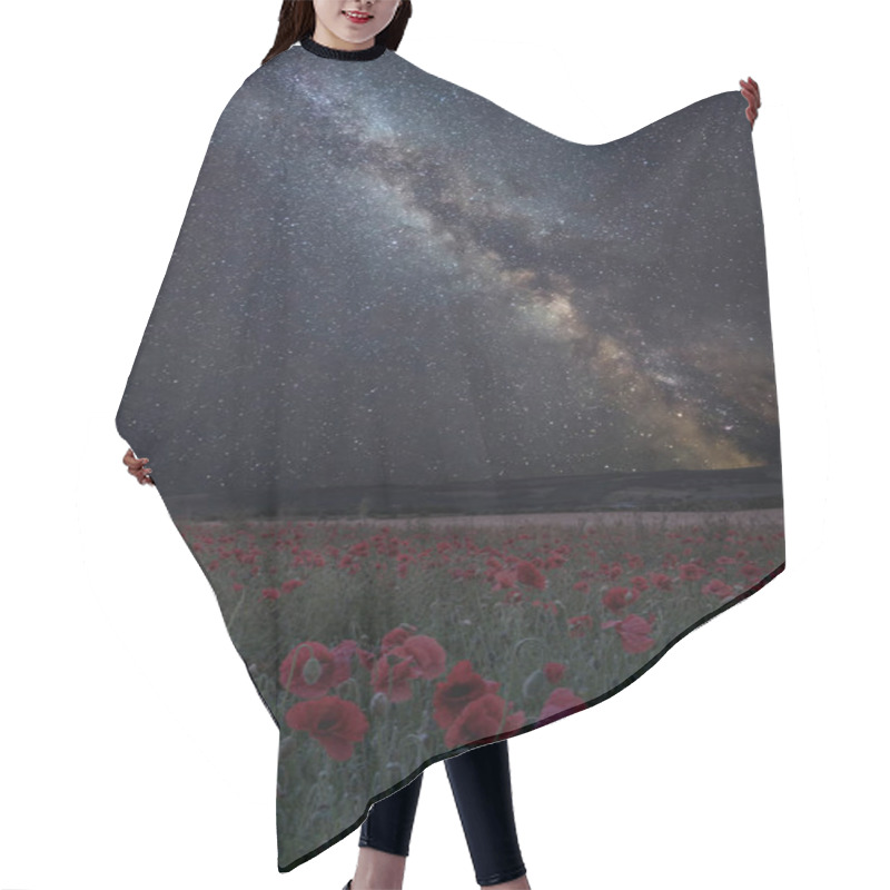 Personality  Stunning Vibrant Milky Way Composite Image Over Landscape Of Poppy Field In Summer Hair Cutting Cape