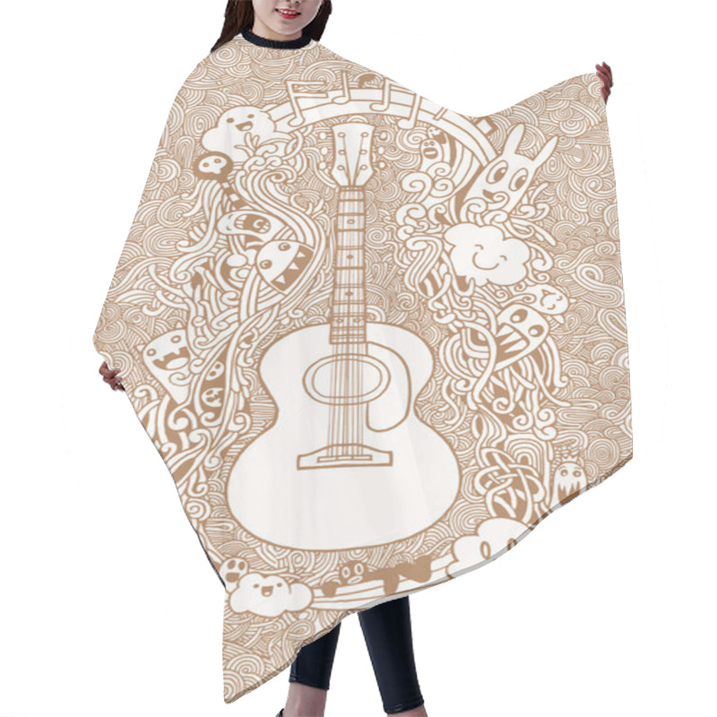 Personality  Hand Drawing Doodle Acoustic Guitar,Flat Design Hair Cutting Cape