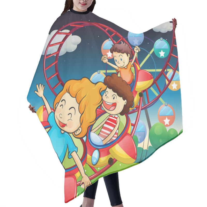 Personality  Three Kids Riding In A Roller Coaster Hair Cutting Cape