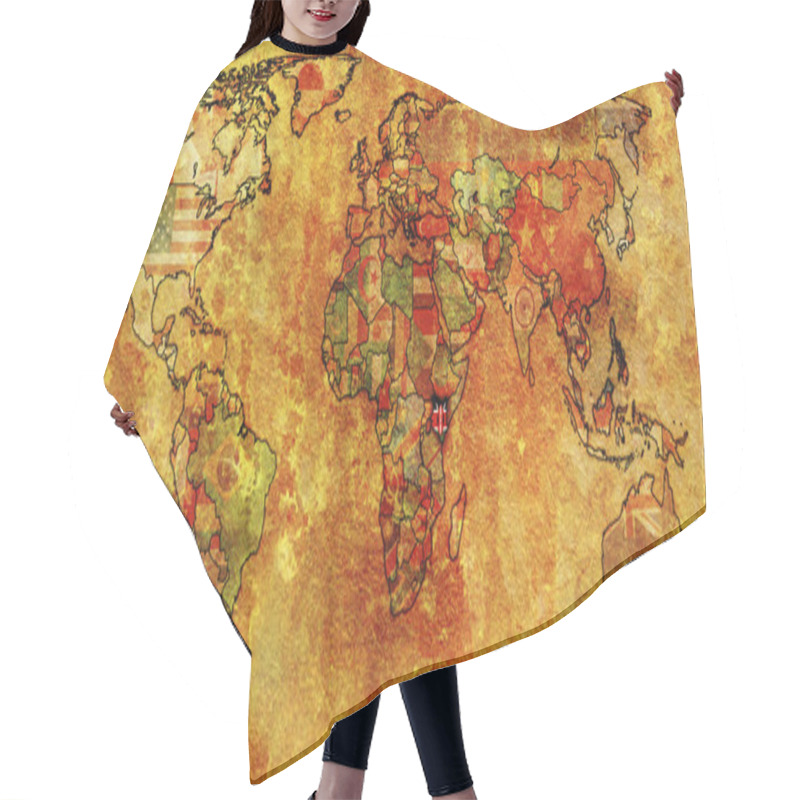 Personality  Kenya Flag On Old World Map Hair Cutting Cape