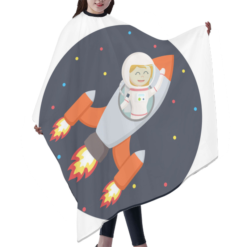 Personality  Astronaut Girl Flying With Rocket In Circle Background Hair Cutting Cape